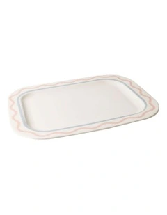 Summer Ribbon Rectangle Platter 37 x 28.5 x 2.5cm in Vintage White With Pink