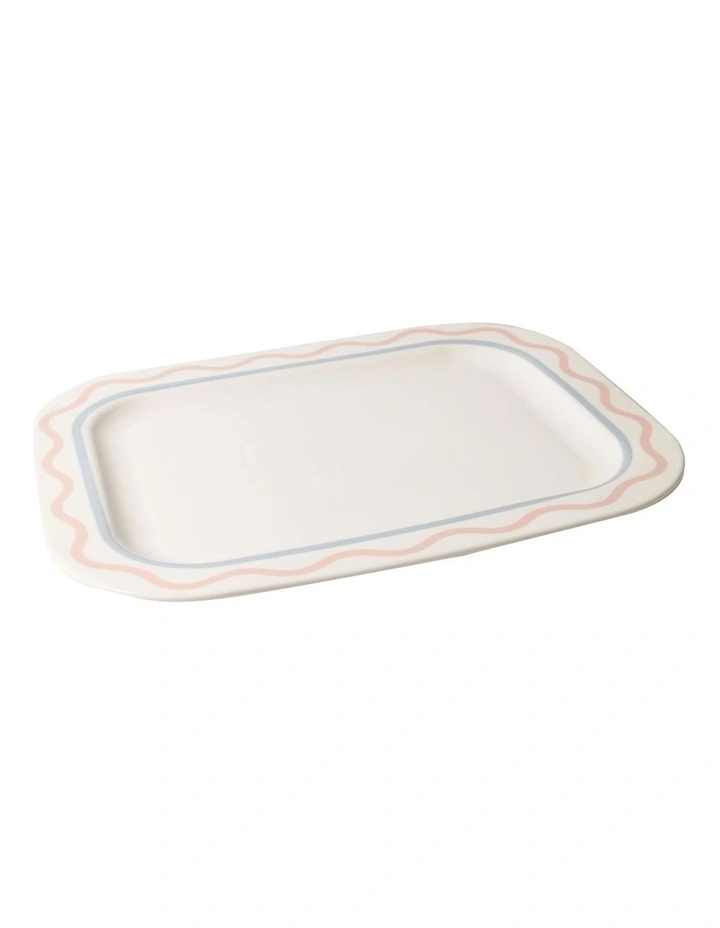 Summer Ribbon Rectangle Platter 37 x 28.5 x 2.5cm in Vintage White With Pink image 1