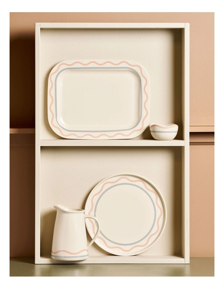 Summer Ribbon Rectangle Platter 37 x 28.5 x 2.5cm in Vintage White With Pink image 2