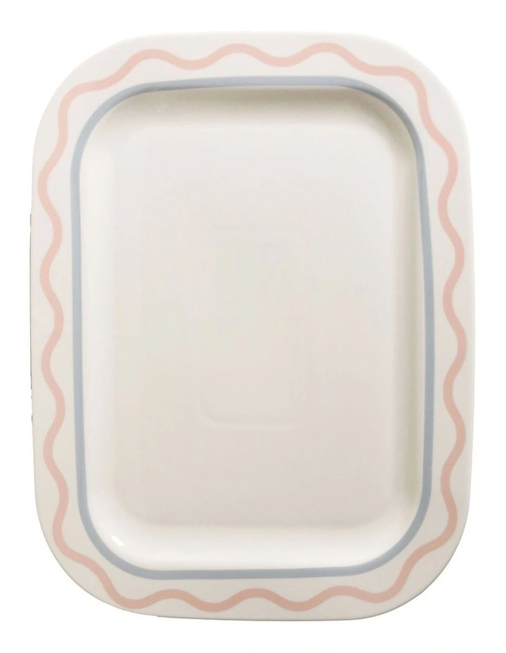 Summer Ribbon Rectangle Platter 37 x 28.5 x 2.5cm in Vintage White With Pink image 3