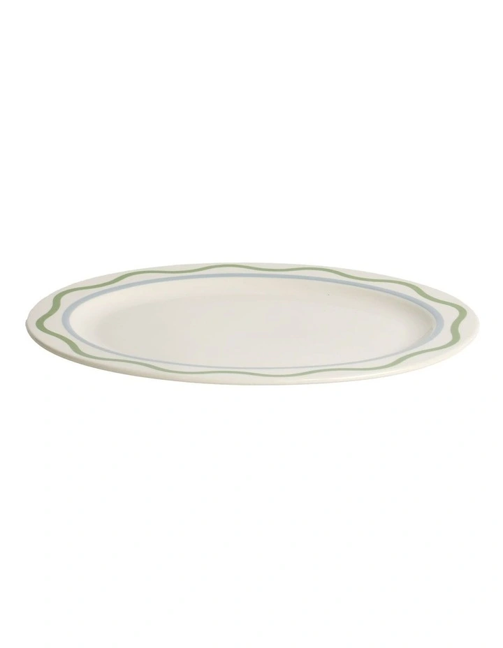 Summer Ribbon Oval Platter 35 x 28 x 2.5cm in Vintage White With Green image 3