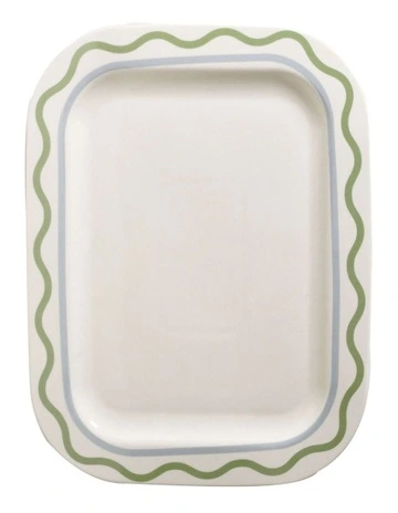 Summer Ribbon Rectangle Platter 37 x 28.5 x 2.5cm in Vintage White WithGreen