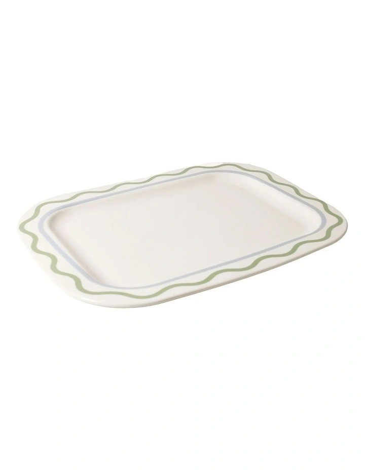 Summer Ribbon Rectangle Platter 37 x 28.5 x 2.5cm in Vintage White WithGreen image 3