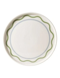 Summer Ribbon Cake Plate 30cm in Vintage White With Green