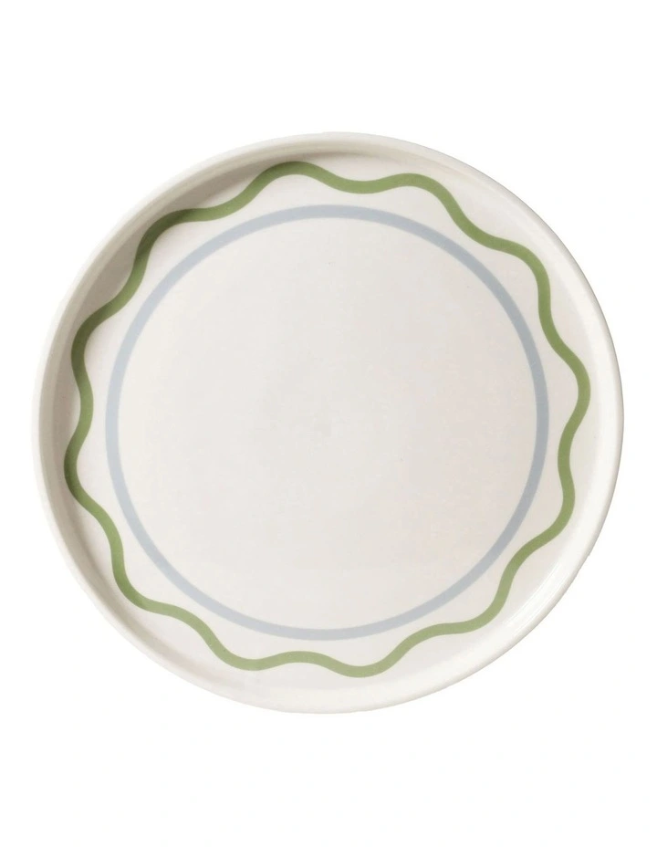 Summer Ribbon Cake Plate 30cm in Vintage White With Green image 1