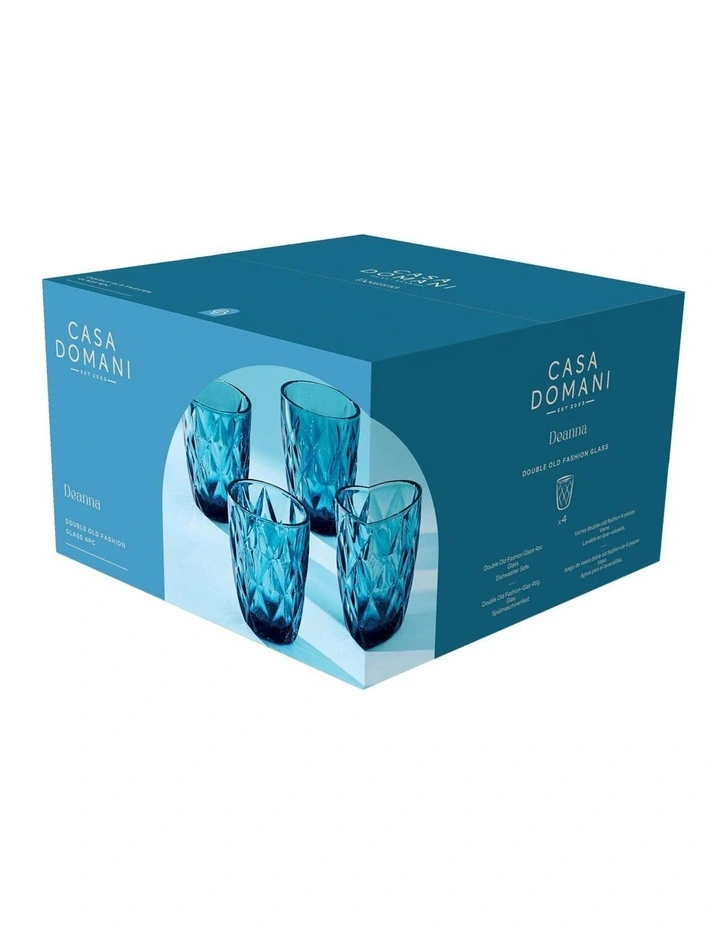 Deanna Double Old Fashion Glass 4 Piece Gift Boxed in Blue image 3