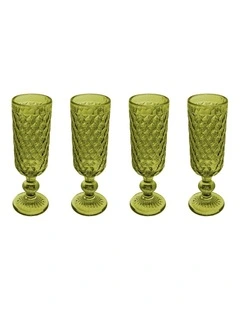 Caterina Champagne Flute 4 Pieces Gift Boxed in Green