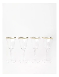 Gabrielle Wine Glass Set of 4 Gold Rib in Clear