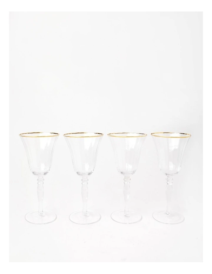 Gabrielle Wine Glass Set of 4 Gold Rib in Clear image 1
