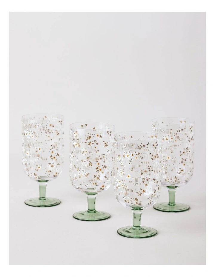 Jardin Floral Decal Wine Glass 4pk in Green image 1