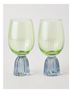 Pastel Brights Wine Glass Set of 2 in Green/Blue