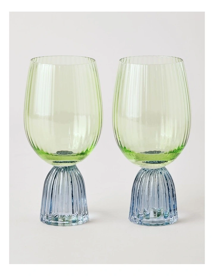 Pastel Brights Wine Glass Set of 2 in Green/Blue image 1