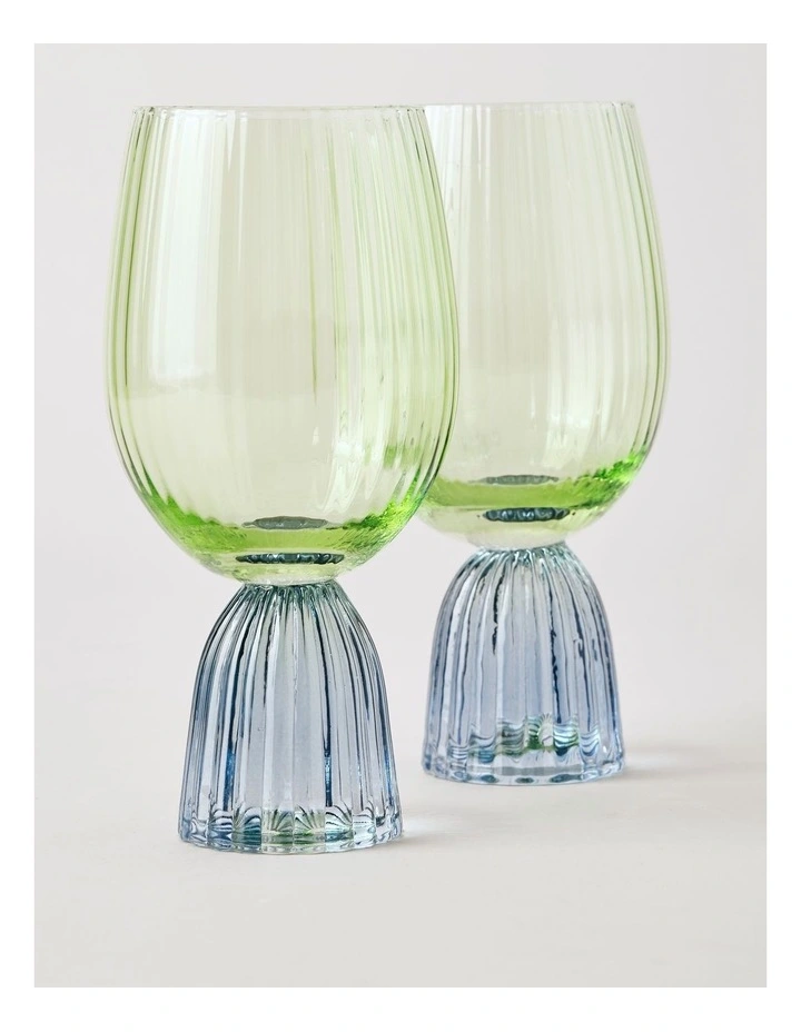 Pastel Brights Wine Glass Set of 2 in Green/Blue image 2