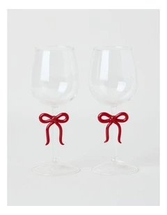 Ruby Bow Wine Glass Set of 2 380ml in Red