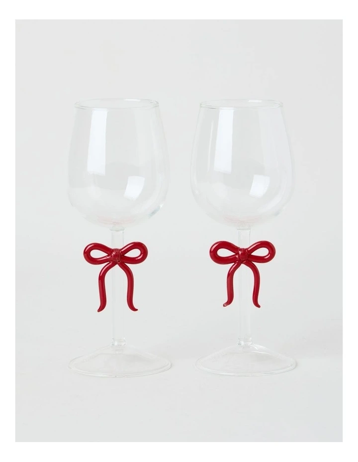Ruby Bow Wine Glass Set of 2 380ml in Red image 1
