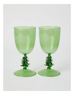 Joy Wine Glass Christmas Tree Set of 2 260ml in Green