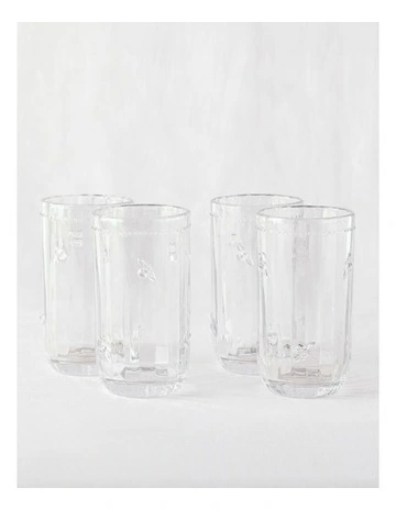 Honey Bee Pressed Glass Highball Set of 4 in Clear