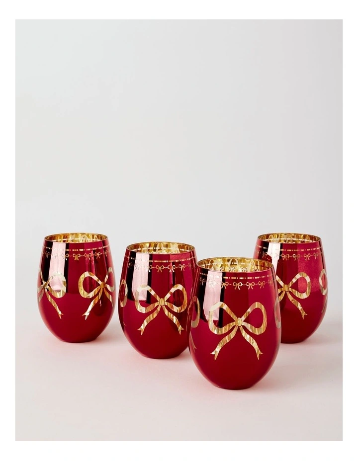 Bow Tumbler Set of 4 in Red image 1