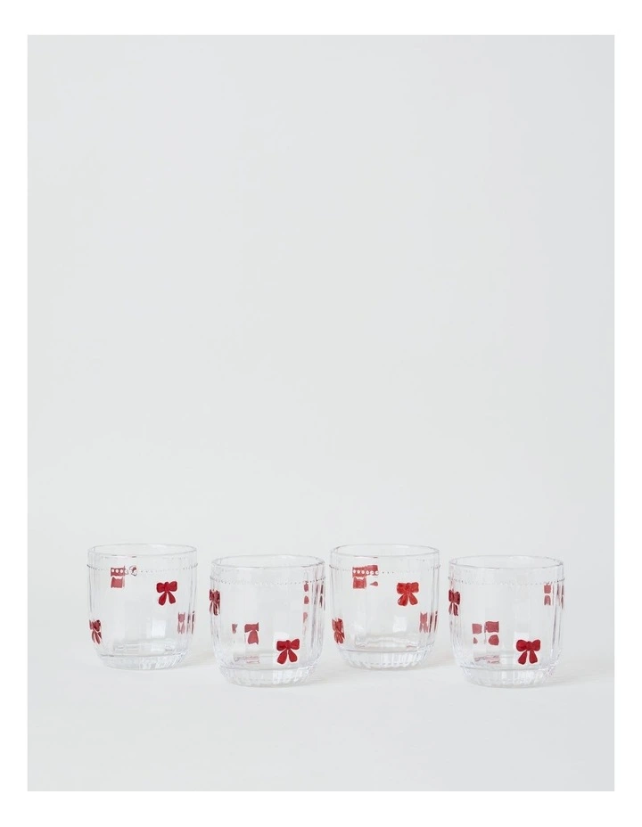 Embossed Bow Tumbler Set of 4 330ml in Red image 1