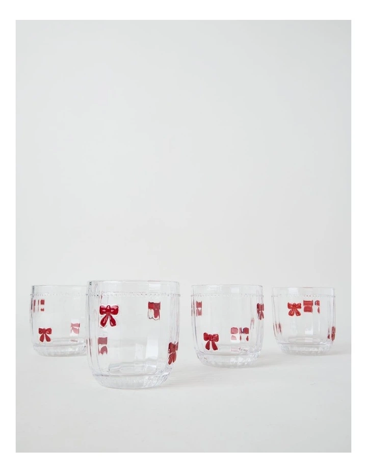 Embossed Bow Tumbler Set of 4 330ml in Red image 3