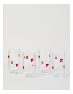 Embossed Bow High Ball Set of 4 460ml in Red