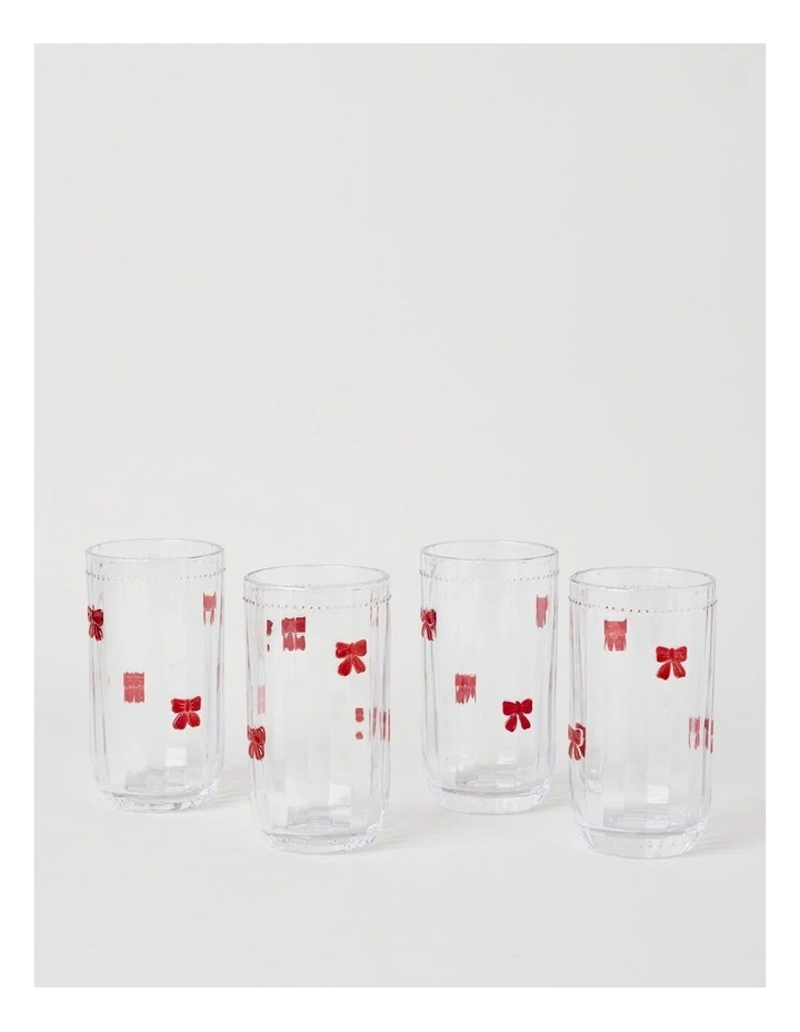 Embossed Bow High Ball Set of 4 460ml in Red image 1