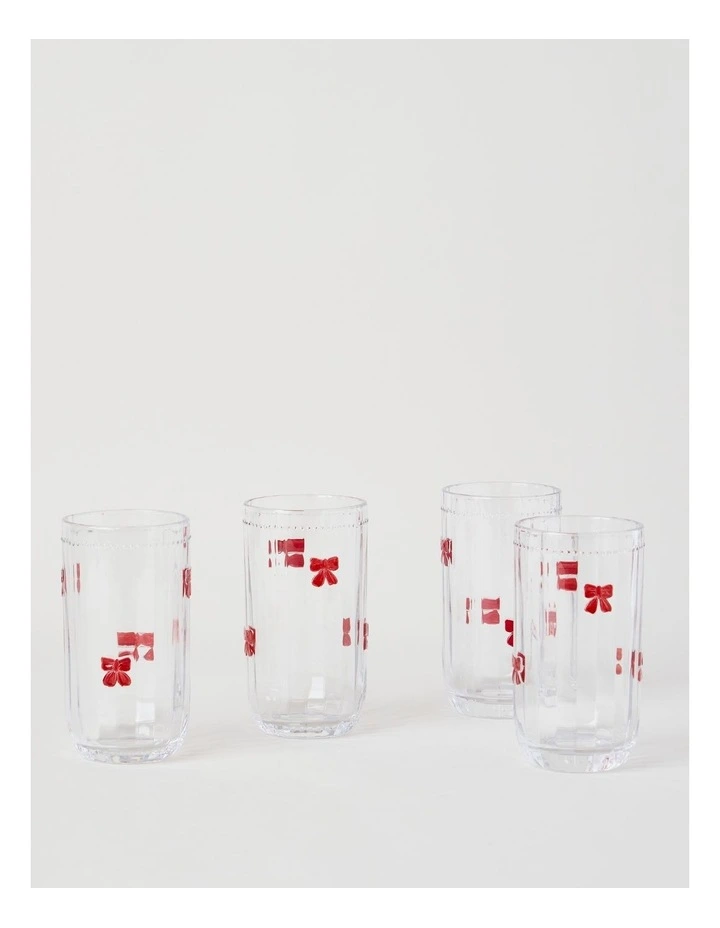 Embossed Bow High Ball Set of 4 460ml in Red image 3