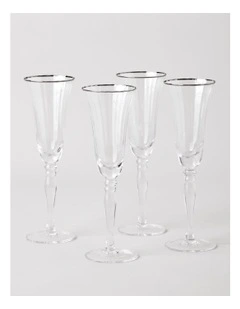 Gabrielle Champagne Glass Set of 4 in Silver