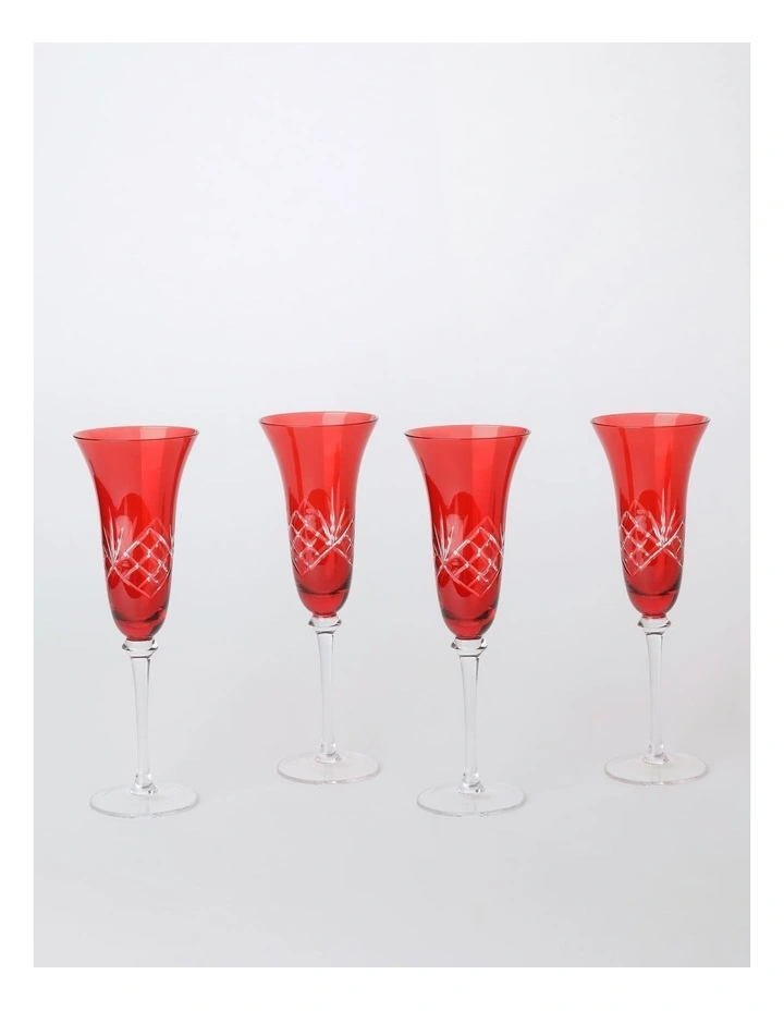 Traditional Christmas Champagne Glass Set of 4 in Red image 3