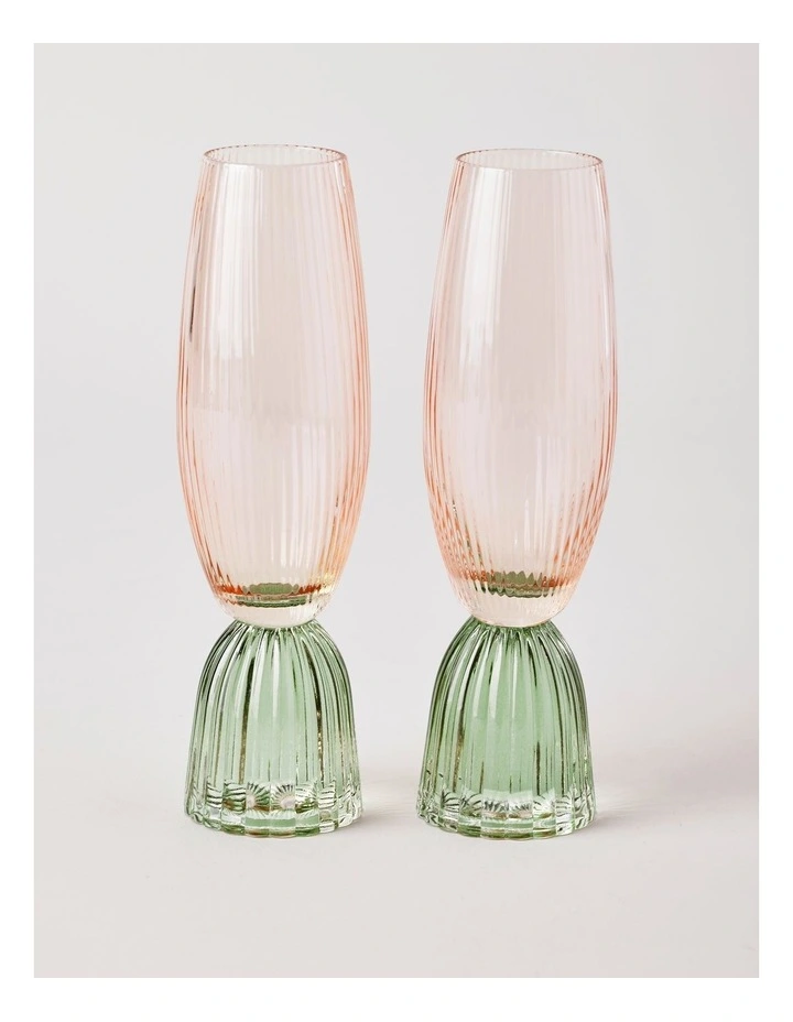 Pastel Brights Champagne Flute Pink/Green Set of 2 image 1