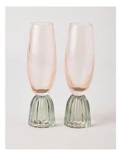 Pastel Brights Champagne Flute Pink/Green Set of 2