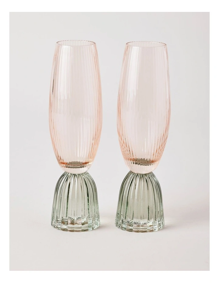 Pastel Brights Champagne Flute Pink/Green Set of 2 image 1