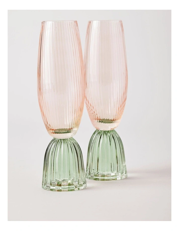 Pastel Brights Champagne Flute Pink/Green Set of 2 image 2