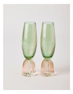 Pastel Brights Champagne Flute Set of 2 in Green/Pink