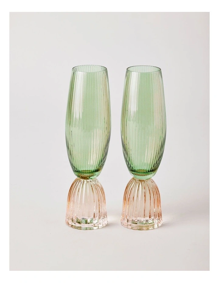 Pastel Brights Champagne Flute Set of 2 in Green/Pink image 1