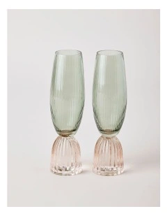 Pastel Brights Champagne Flute Set of 2 in Green/Pink