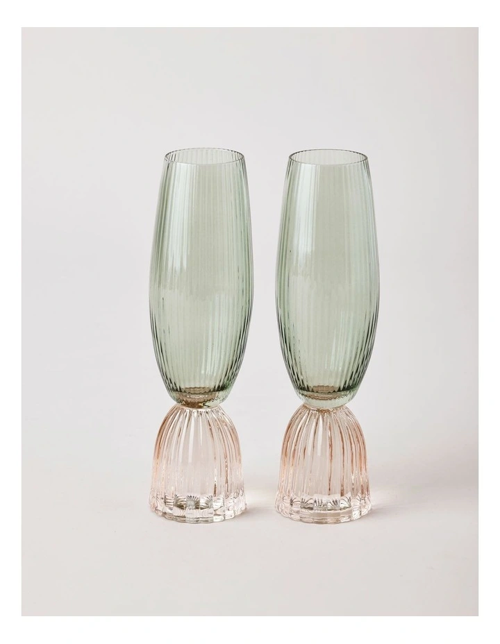 Pastel Brights Champagne Flute Set of 2 in Green/Pink image 1