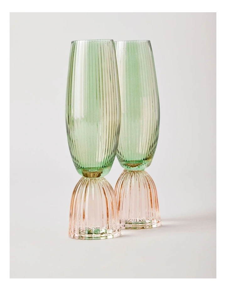 Pastel Brights Champagne Flute Set of 2 in Green/Pink image 2