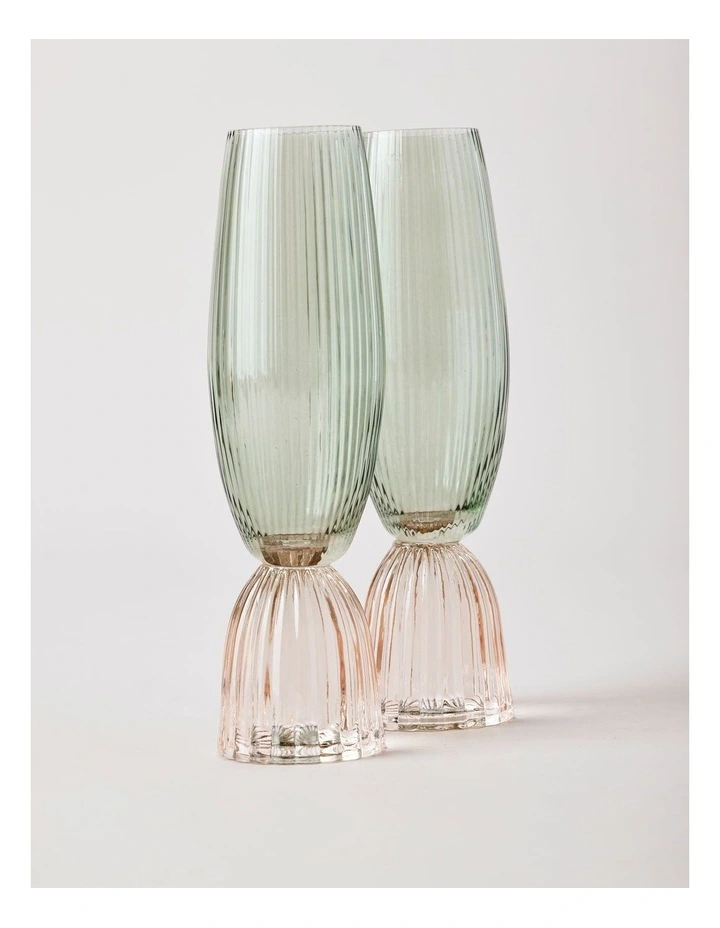 Pastel Brights Champagne Flute Set of 2 in Green/Pink image 2