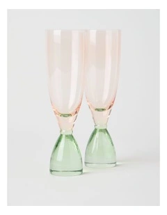 Two Tone Flute Set of 2 250ml in Pink and Green