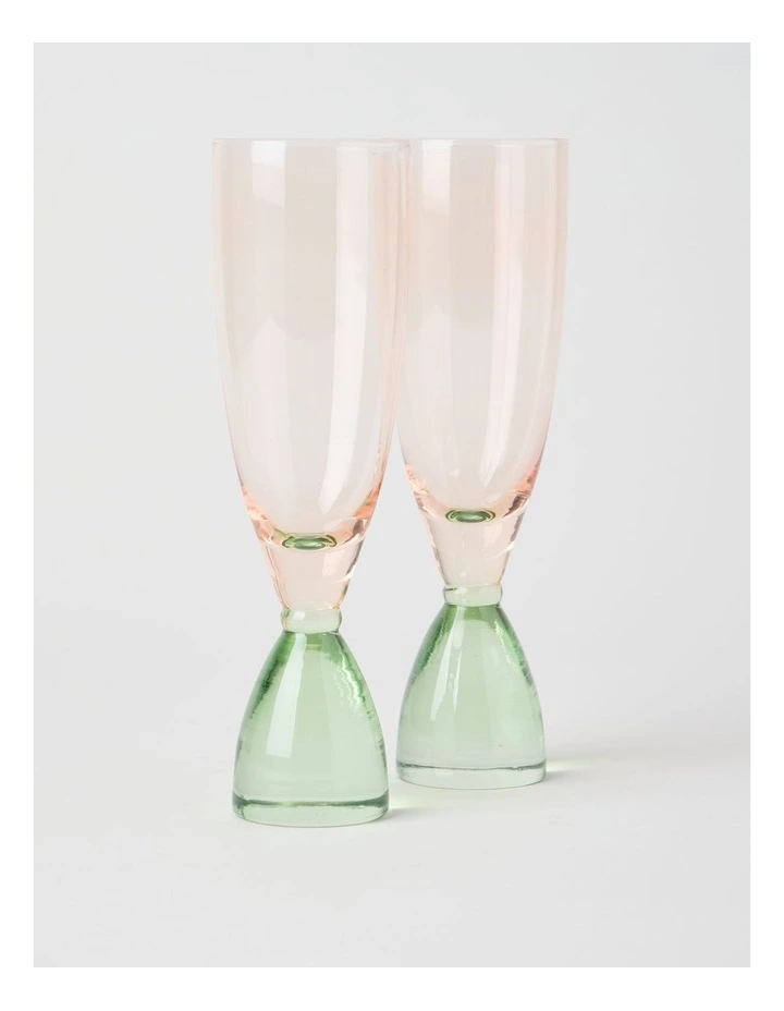 Two Tone Flute Set of 2 250ml in Pink and Green image 1
