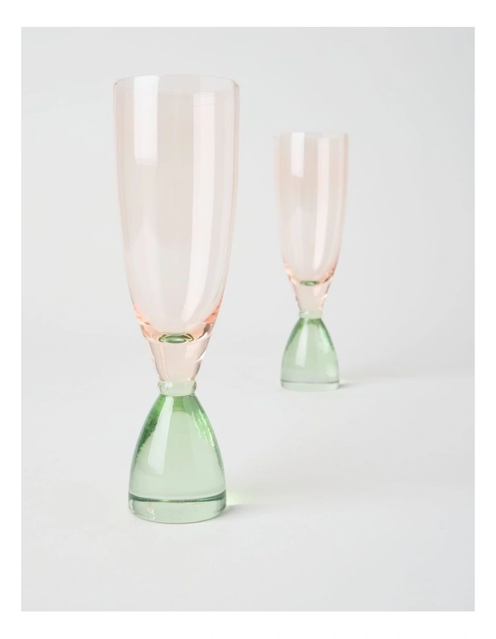Two Tone Flute Set of 2 250ml in Pink and Green image 2