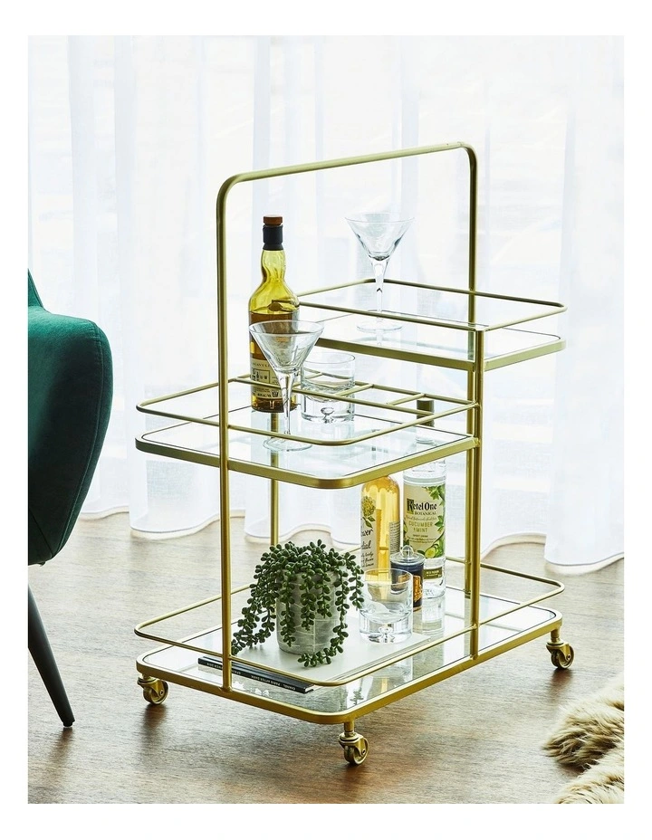 Heritage Gatsby Square Glass Bar Cart in Gold MYER
