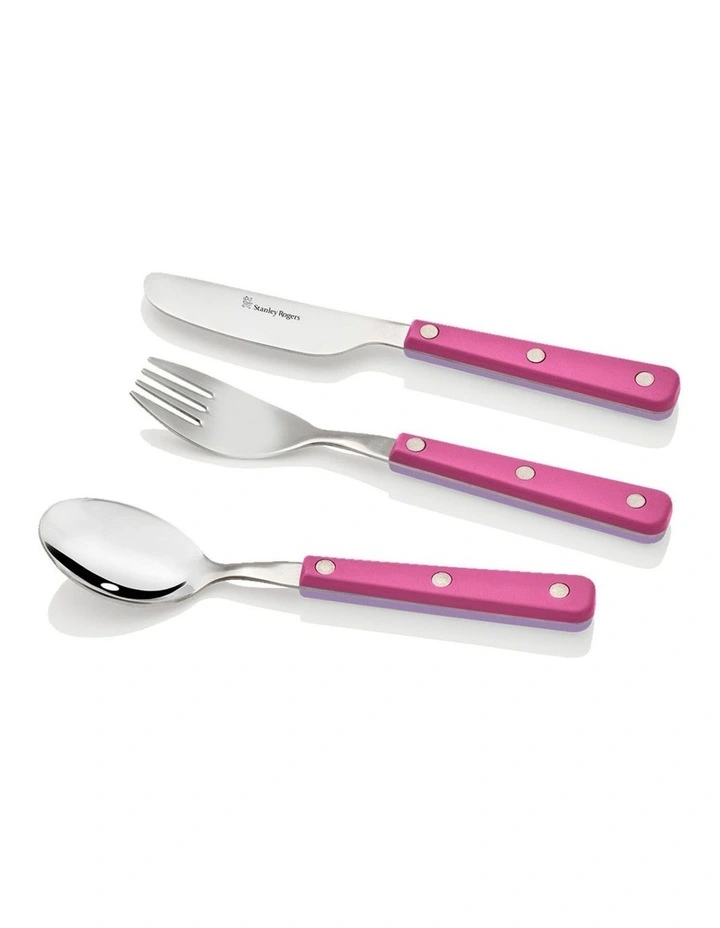 Dual Colour 18/0 Children's Cutlery 3 Piece Set Pink/Purple image 1