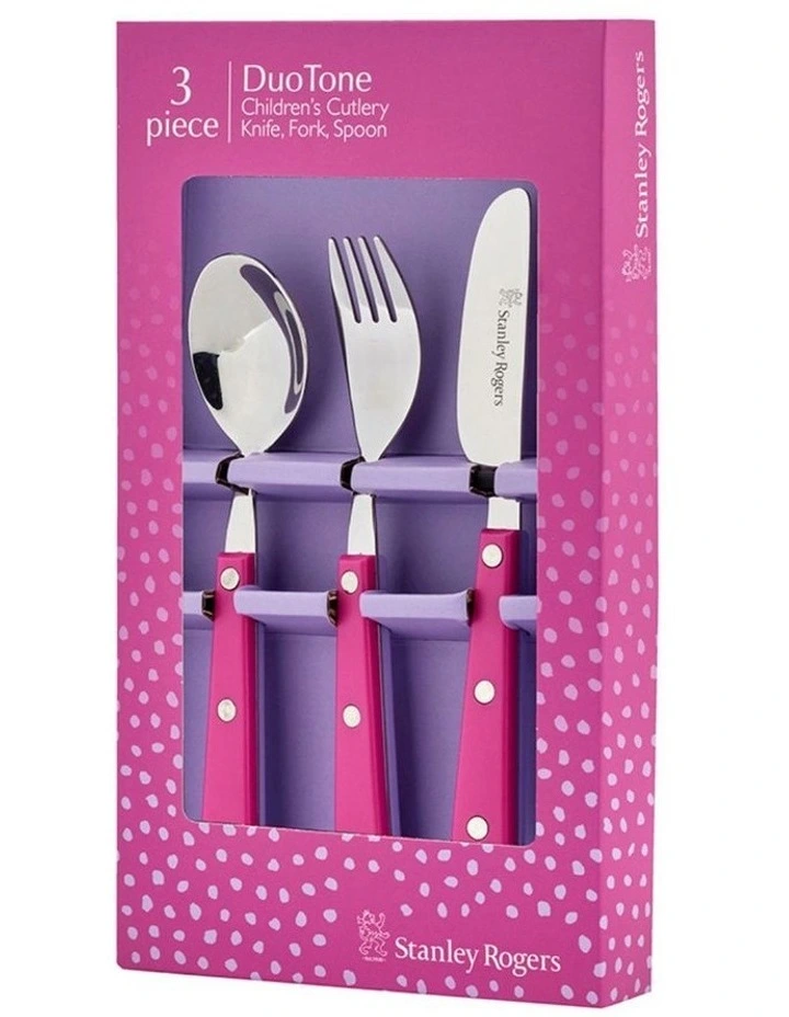 Dual Colour 18/0 Children's Cutlery 3 Piece Set Pink/Purple image 2