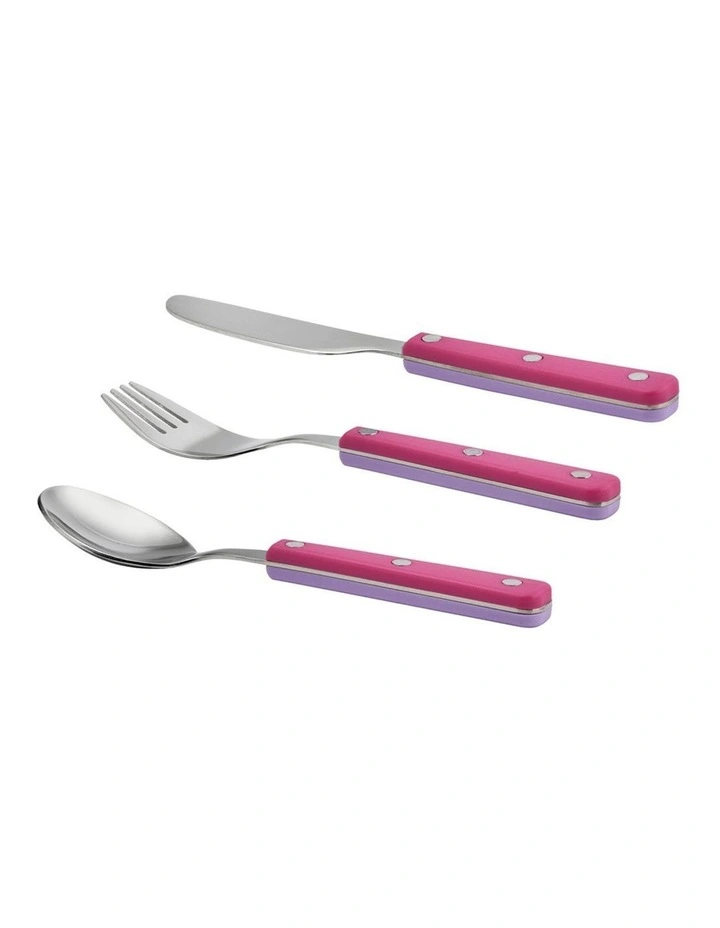 Dual Colour 18/0 Children's Cutlery 3 Piece Set Pink/Purple image 3