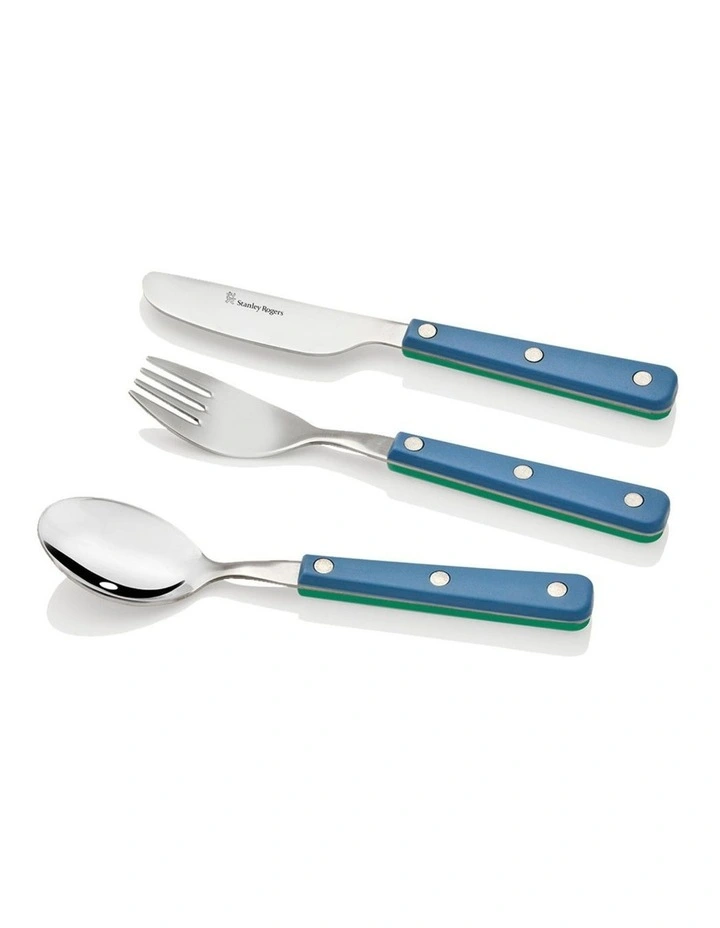 Dual Colour 18/0 Children's Cutlery 3 Piece Set Blue/Green image 1