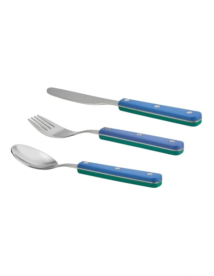 Dual Colour 18/0 Children's Cutlery 3 Piece Set Blue/Green image 3
