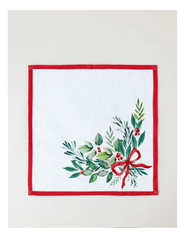 Traditional Christmas Bow Napkin Set of 4 in White/Red image 2