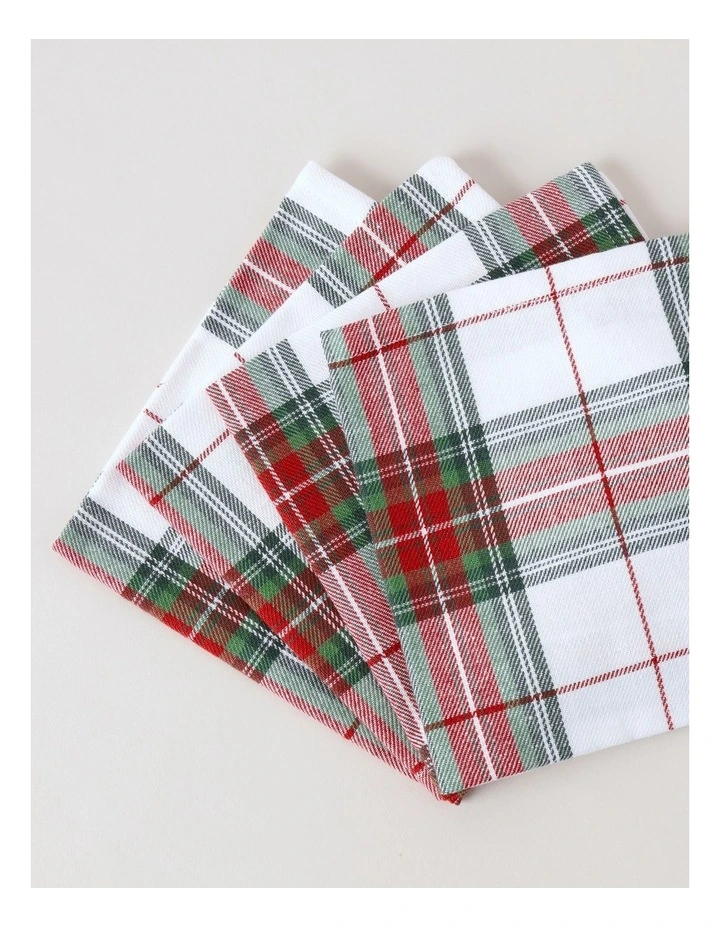 Tartan Napkin Set of 4 in White image 2